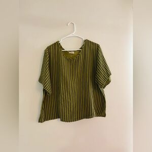 Striped Olive Green Women's Top